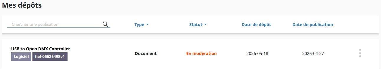 Exemple de statut de la publication